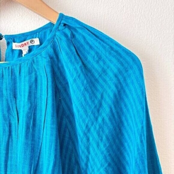 Anthropologie Sundry Blue Gingham Tiered Midi Dress - Picture 6 of 10